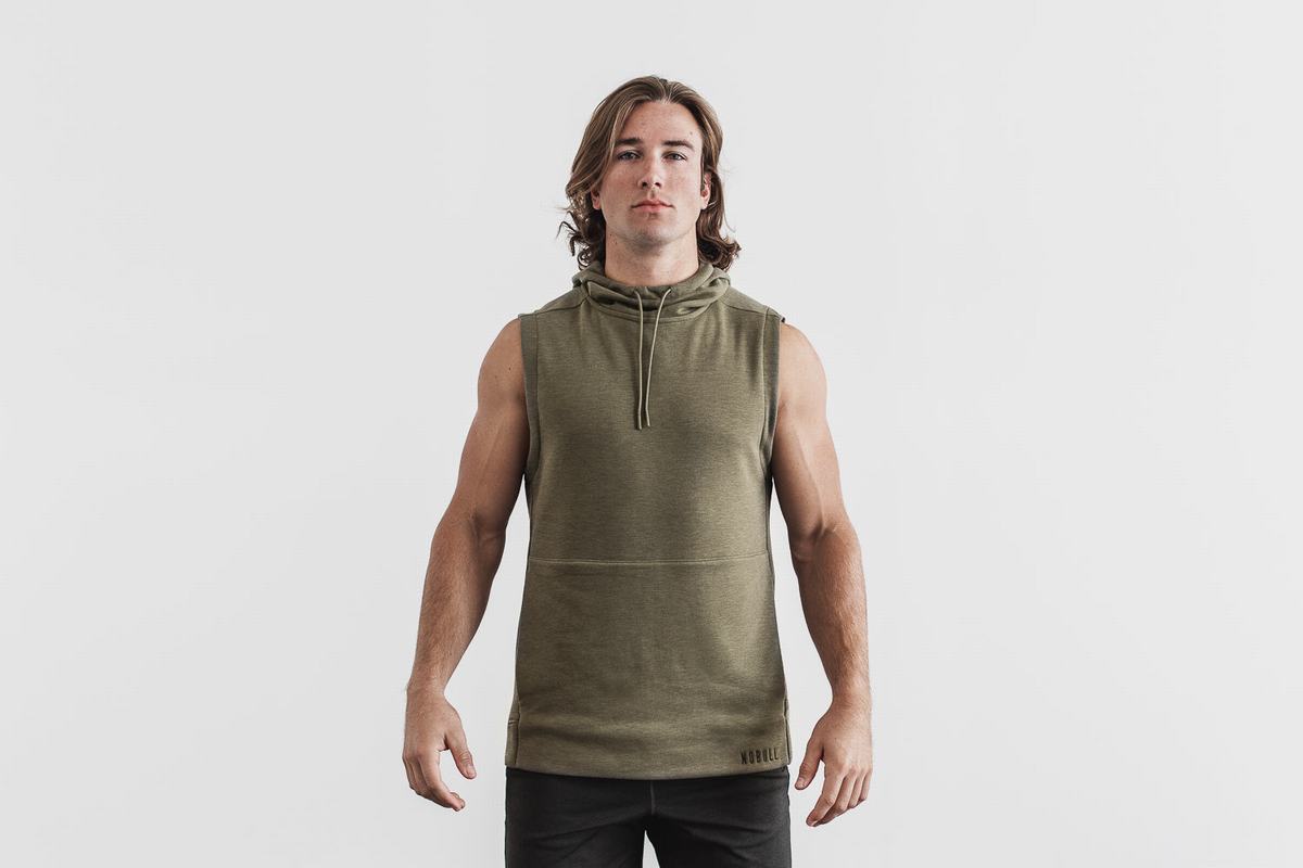 Nobull Microplush Sleeveless Men\'s Hoodie Green | Australia (QO1274)